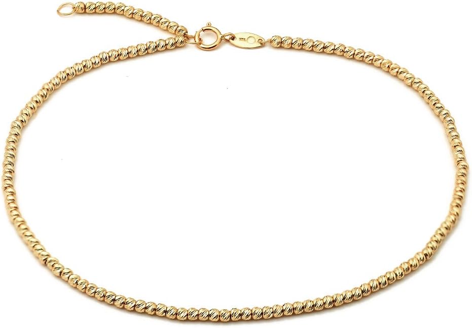 LoveBling 10K Yellow Gold 2mm Diamond Cut Moon Chain Anklet Adjustable 9" to 10" (#1)