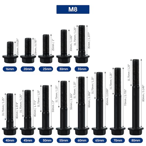 Image of 10-Sets M8-1.25 x 70mm Grade 10.9 Flange Hex Bolts + Flange Nut + Flat Washer + Lock Washer Combo Pack, Black Oxide, for Automotive & Machinery