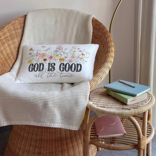 SkyCozy Christian Floral 12x20 Pillow Cover, God is Good All the Time Bible Verse Religious Wildflower Decorative Throw Pillow Covers Pillowcases for Home Bedroom Living Room Church Decor