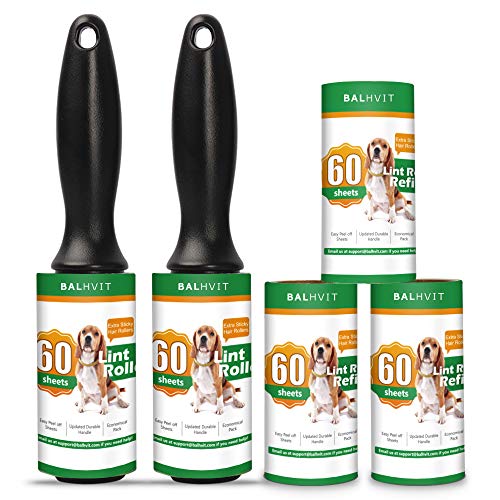 Balhvit Lint Rollers for Pet Hair Extra Sticky, [300 Sheets/5 Refills] Lint Remover with 2 Upgraded Handles, Portable Lint Roller Brush Pet Hair Remover for Clothes, Furniture, Dog & Cat Hair Removal