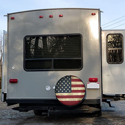 Image of Retro American Flag Spare Tire Cover Dust-Proof Wheel Tire Cover Fit Trailer, RV, SUV and Many Vehicle 17 Inch