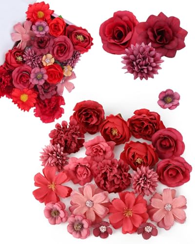 TPZORJX 20 unidades de cabezas de flores artificiales, flores pequeñas artificiales, flores para manualidades, rosas artificiales, decoración de boda, fiesta, vacaciones, jardín, decoración del hogar