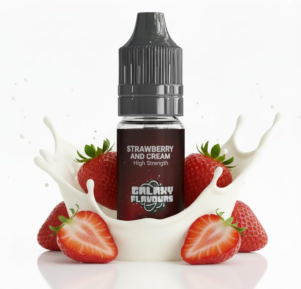 Strawberry and Cream Food Flavouring Drops 10ml - Premium Dessert Extract for Professional Baking & Luxury Cream Beverages - High Strength Food Grade Concentrate by GALAXY FOOD FLAVOURS