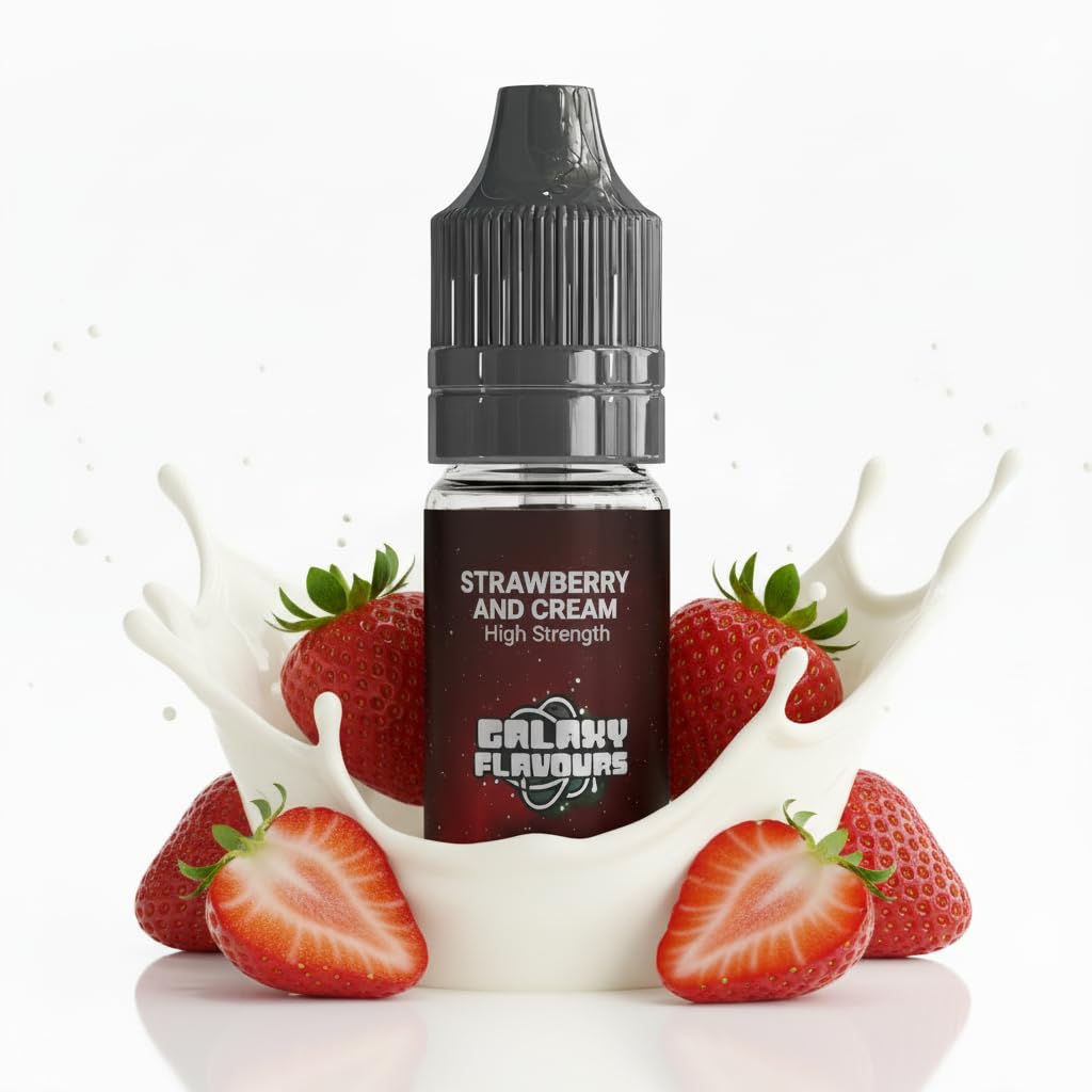 Strawberry and Cream Food Flavouring Drops 10ml - Premium Dessert Extract for Professional Baking & Luxury Cream Beverages - High Strength Food Grade Concentrate by GALAXY FOOD FLAVOURS