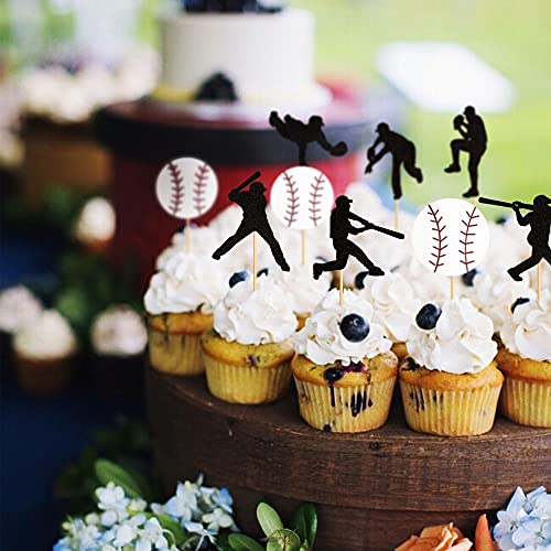 Ercadio 36 Pack Baseball Cupcake Toppers Glitter Sport Theme Ball Player Cupcake Picks Baseball Theme Baby Shower Kids Birthday Party Cake Decorations Supplies #TOP6