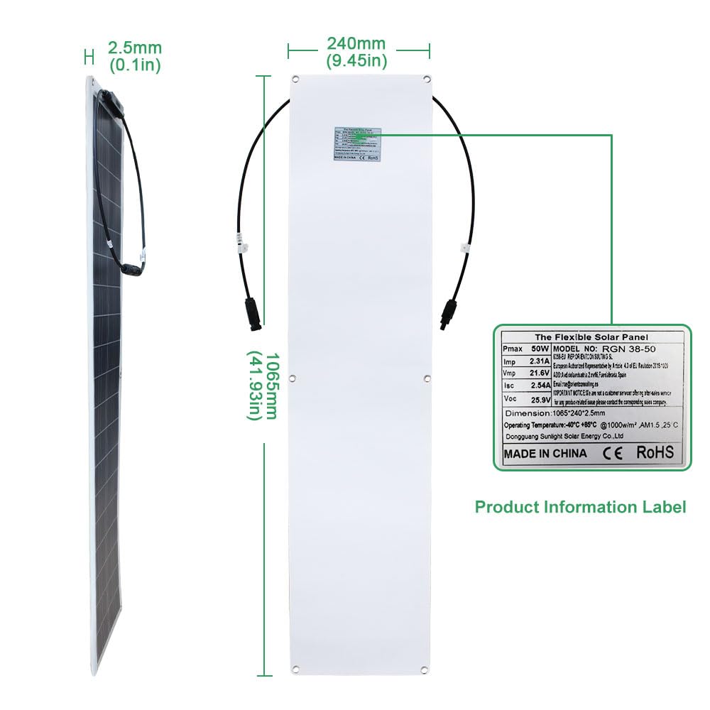 Yingguang Flexibele zonnepaneelkit, 50 W, 12 V, monokristallijn