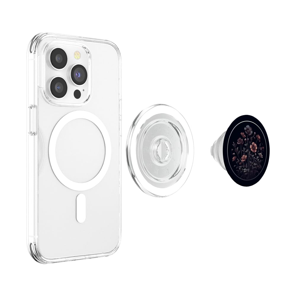 Simple delicate floral wildflower love pattern design. PopSockets PopGrip for MagSafe, Clear - Image 3