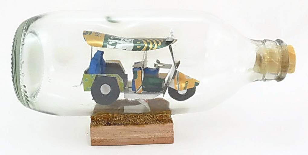 Tuk Tuk Thailand Three Wheeled Motorized Vehicle in Glass Bottle with Cork