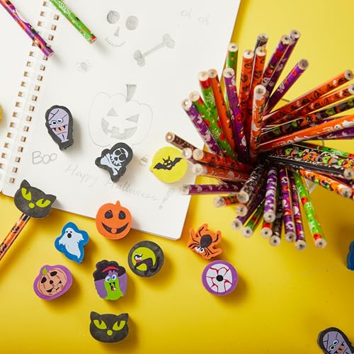 JOYIN 48 lápices Halloween con borradores, set escolar miniatura 5