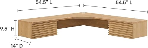 Miniatura 3 de Modway Render Escritorio esquinero moderno de mediados de siglo de 60 pulgadas para montaje en pared en roble