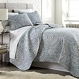 Southshore Fine Living, Inc. Oversized Quilt King Size Bedding Set, Lightweight Comforter, Cal King Quilt Coverlet & 2 Matching Quilted Pillow Shams, Blue Paisley Comforter Set, Pure Melody Aqua