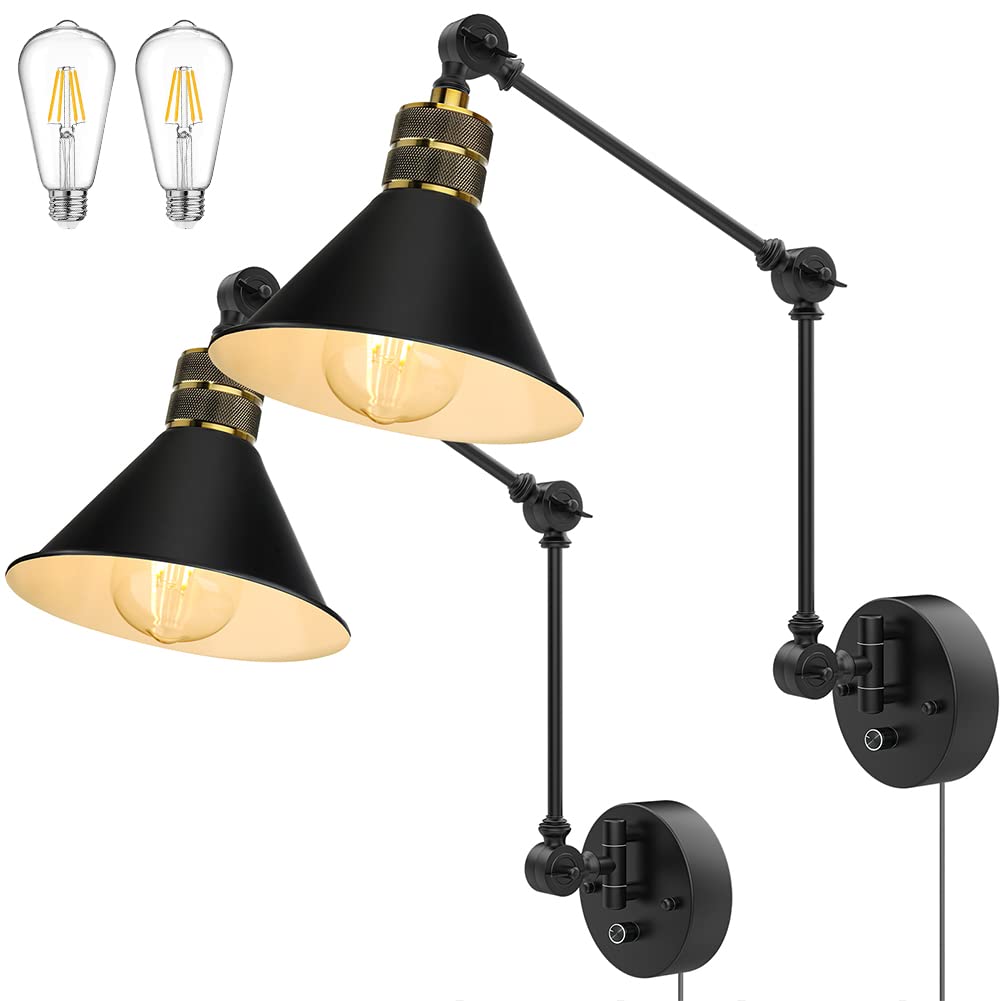 PARTPHONER Plug in Wall Sconces, Dimmable Wall Sconce with Switch Two