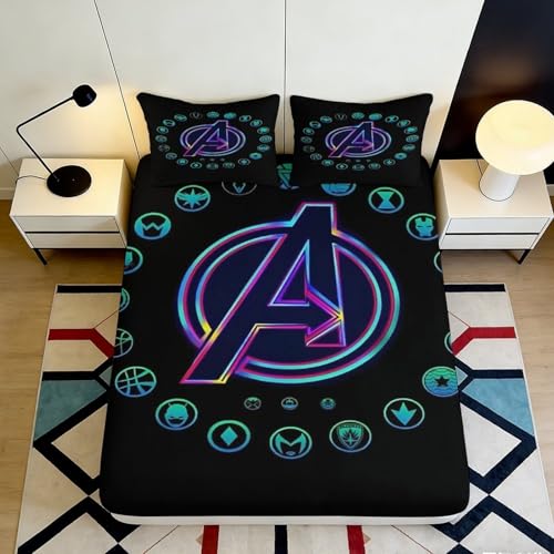 Drap Housse Avengers néon 3D Printed Microfiber Doux Anti-dérapant Marvel héros pour Chambre Adolescent étudiant décoration 180x200x25cm