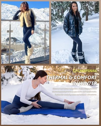 CAMPSNAIL Fleece Lined Leggings Women - Thick Soft High Waisted Black Tummy Control Thermal Warm Velvet Pants for Cold Winter