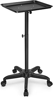 JOSTZHXIN Salon Rolling Tray, Premium Aluminum Tattoo Tray Rolling Cart, Height Adjustable Styling Tray, Service Storage Tray Trolley for Beauty Salon Clinic Spa,Black