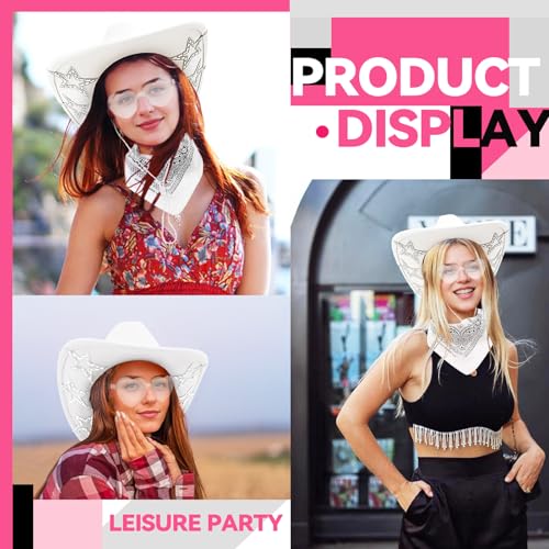Image of SHENYI Cowgirl Hat and Bandana and Heart Sunglasses Glitter Rhinestone Star Cowboy Hat Western Sparkly Hats for Women Men
