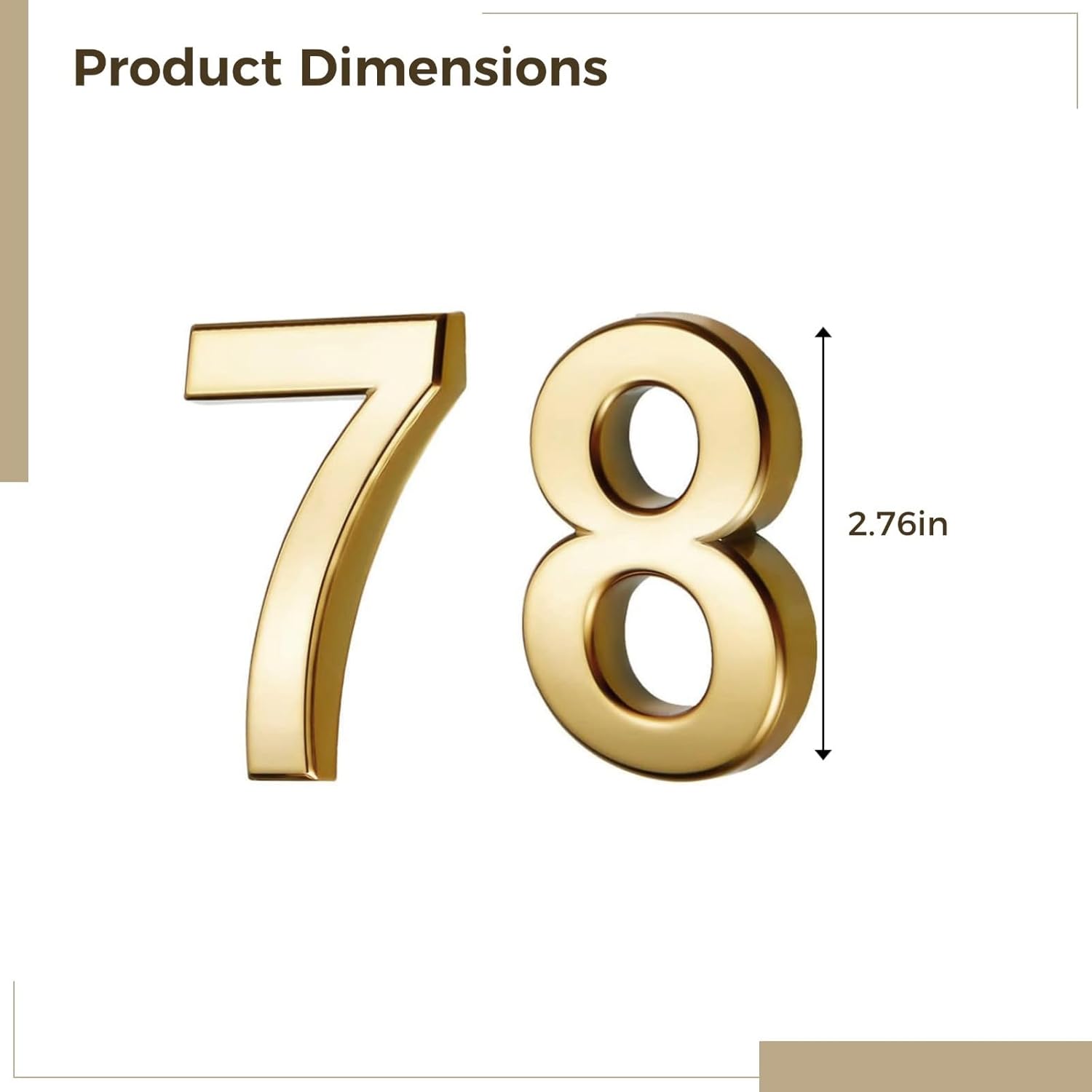 2.8 Inches Plastic Address Number Signs, Waterproof Door Numbers for Business and Home, Modern Golden Mailbox Numbers 0 to 9, 20 Pcs Self-Adhesive Golden House Numbers for Houses