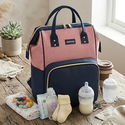 Image of MAMMA Diaper Bag for Mothers for Travel, Baby Bag for Mother Travel, Hospital Bag for Delivery Women, Baby Diaper Bag for Mom, 12 Pockets Diaper Bags for Mothers with 9 Months Warranty