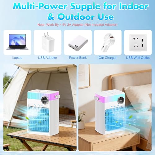 Image of Portable Air Conditioners, Mini AC Unit Cooling Fan for Bedroom,1200ML Small Air Cooler Fans with Remote, 3 Mist,3 Speed,8 Light,2-8H Timer Personal AC Portable for Office Camping Car Desk (White)