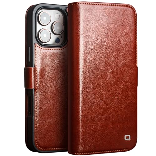 Coque antichoc iPhone 16 Pro en cuir véritable avec fente carte et béquille