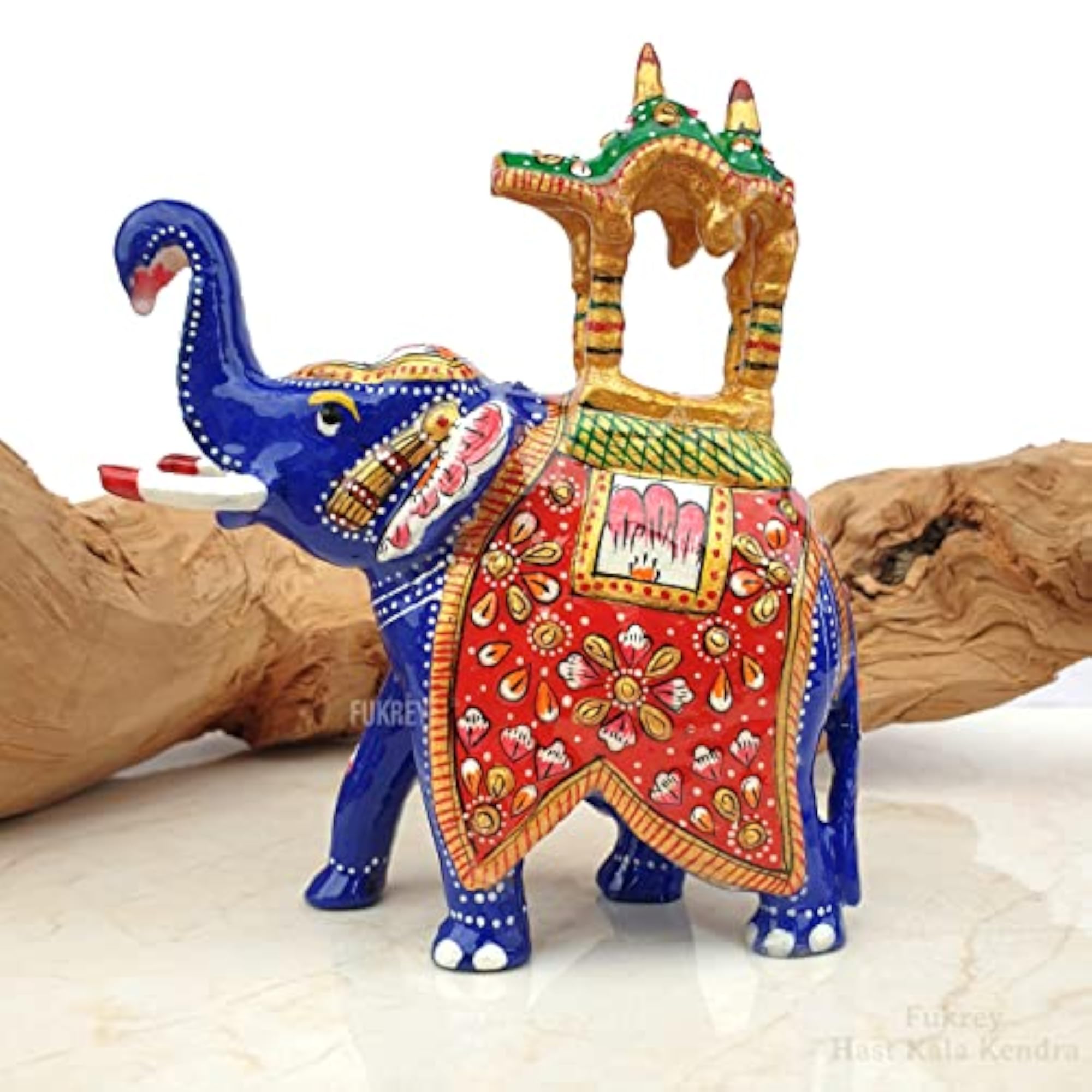 Metal Handpainted Royal Elephant Statue, Good Luck Showpiece
