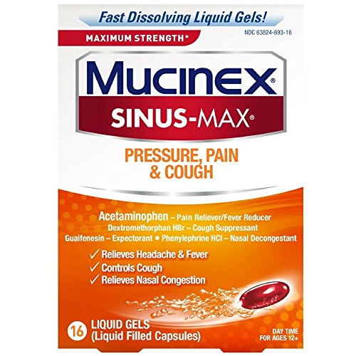 Mucinex Sinus-Max Max Strength Pressure, Pain & Cough Liquid Gels 16 ea (Pack of 3)
