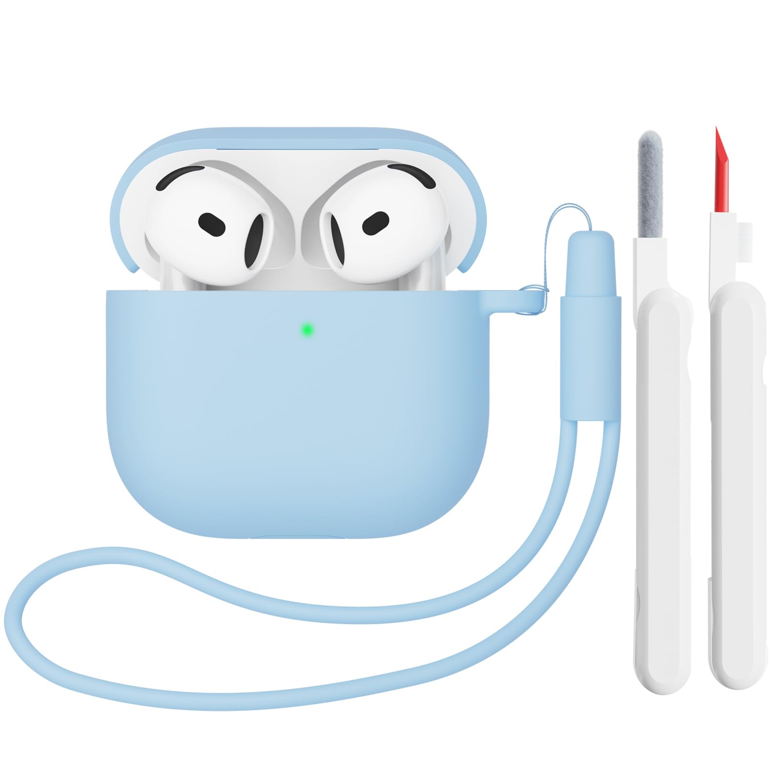 Mocarheri Funda de Silicona Compatible con AirPods 4.ª Generación con Kit de Limpiador, Fundas Protectora de Silicona para AirPods de 4 Generacion 2024, LED Visible Frontal, Negro — view 41