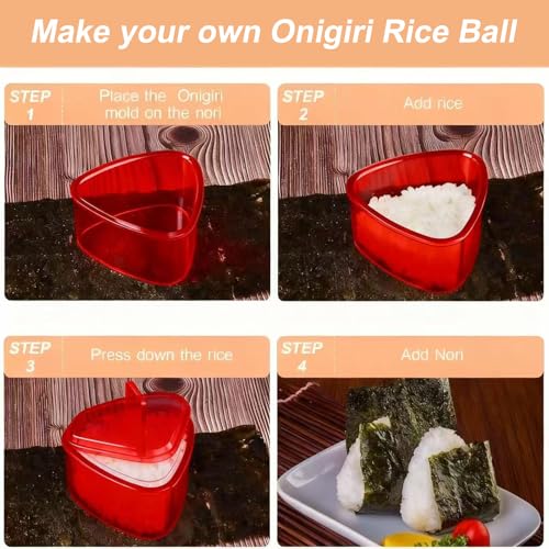 Image of 3PCS Clear Red Onigiri Rice Ball Mold Maker Kit, Musubi Press, Triangle Sushi Press for Kid Lunch Bento, Non-stick, BPA-Free