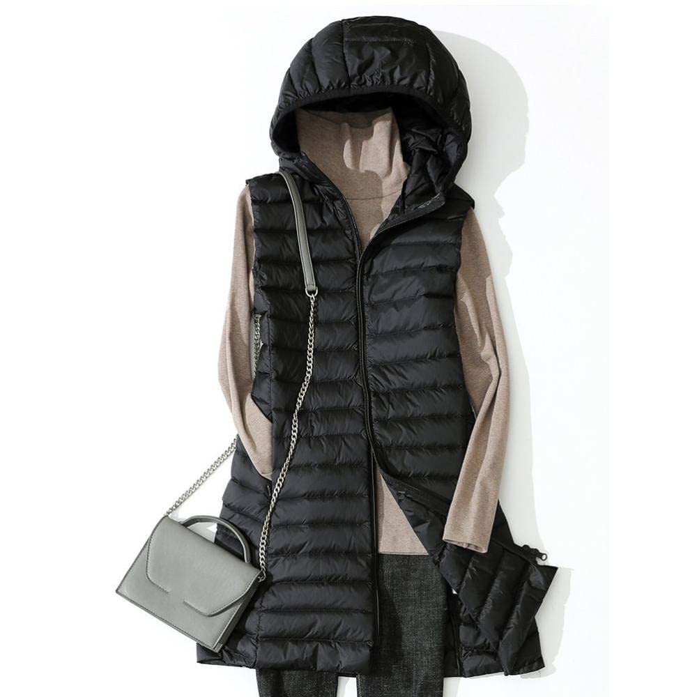 Long Weste Damen,Lange Daunenweste Damen Longline Daunenweste Mit Kapuze, Damen Langer Ärmelloser Daunenmantel Elegante Leichte Übergangsweste Gesteppte Packbare Weste Für Damen Mädchen Im Freien