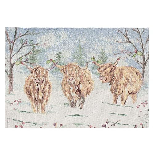 The Leonardo Collection Christmas Highland Cow Placemat Jennifer Rose Gallery | Stylish Table Mats For Kitchen & Dining | Washable Placemats For Dinne