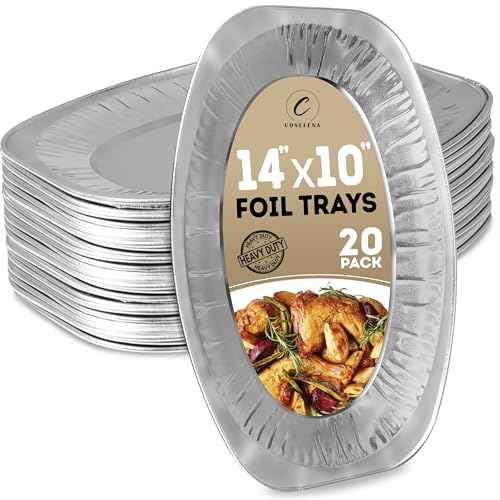 Coselena Foil Trays 14 Inch (Pack of 20) - Durable Aluminium Serving Platters for Catering, Parties, and Events - Ideal Sandwich Platter Trays for Gatherings