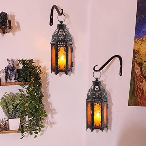 DECORKEY Moroccan Lanterns Decorative Indoor & Outdoor, 11’’ Medium Size Vintage Metal Hanging&Tabletop Candle Holder Decor, Halloween Christmas Ramadan Decorations for Home Porch Patio (Amber) by DECORKEY - Image 2