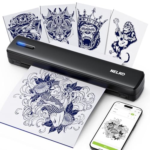 Nelko Tattoo Stencil Printer, D810 Wireless Thermal Tattoo Printer with 10pcs Tattoo Transfer Papers, Portable Tattoo Machine for Artist & Beginners, Compatible with Phones, Tablets & PC, Bl