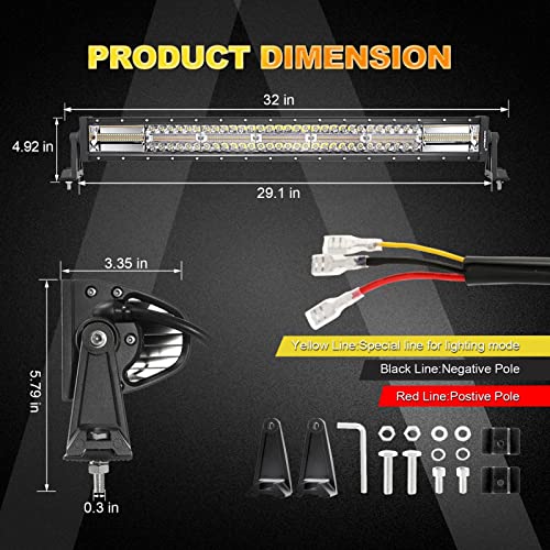 Auxbeam Led Light Bar 30 Inch, 180W 6 Modes Strobe Lights Amber White Flood Spot Combo Flashing Fog Driving Work Light For Car Jeep Off Road Suv Utv Atv Pickup Truck With 10Ft Wiring Harness #TOP2