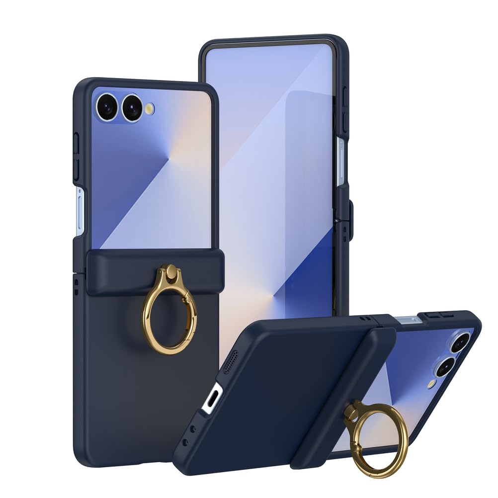 Étui pour Samsung Galaxy Z Flip 7, Ultra Mince Protection Écran Housse Charnière Antichoc avec Anneau Support Protectrice Dure PC Coque,Bleu,Flip 7