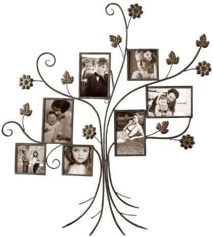 Asense 7-Opening Decorative Bronze Iron Tree Wall Hanging Collage Photo Picture Poster Frame, 4 by 4 and 4 by 6 Inch