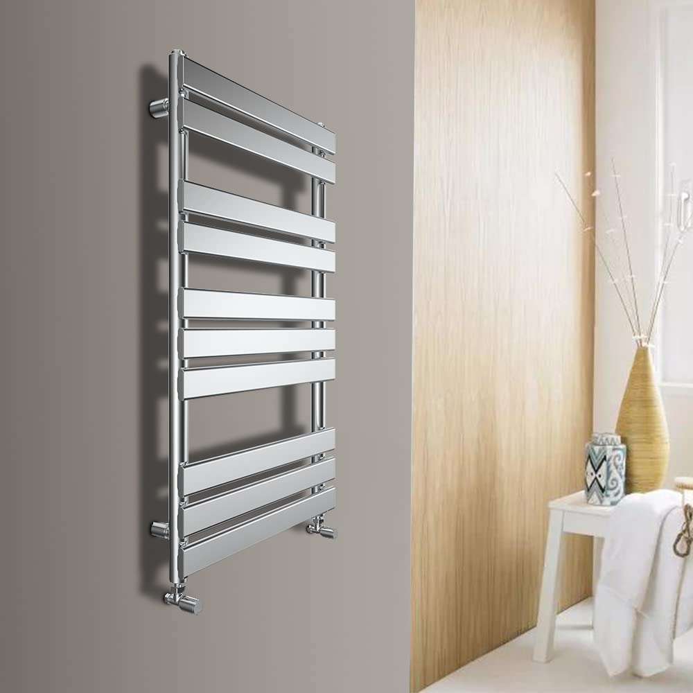 Warmehaus Chrome Flat Panel Heated Towel Rail Bathroom Ladder Radiator Rad Central Heating 1000 X 450Mm