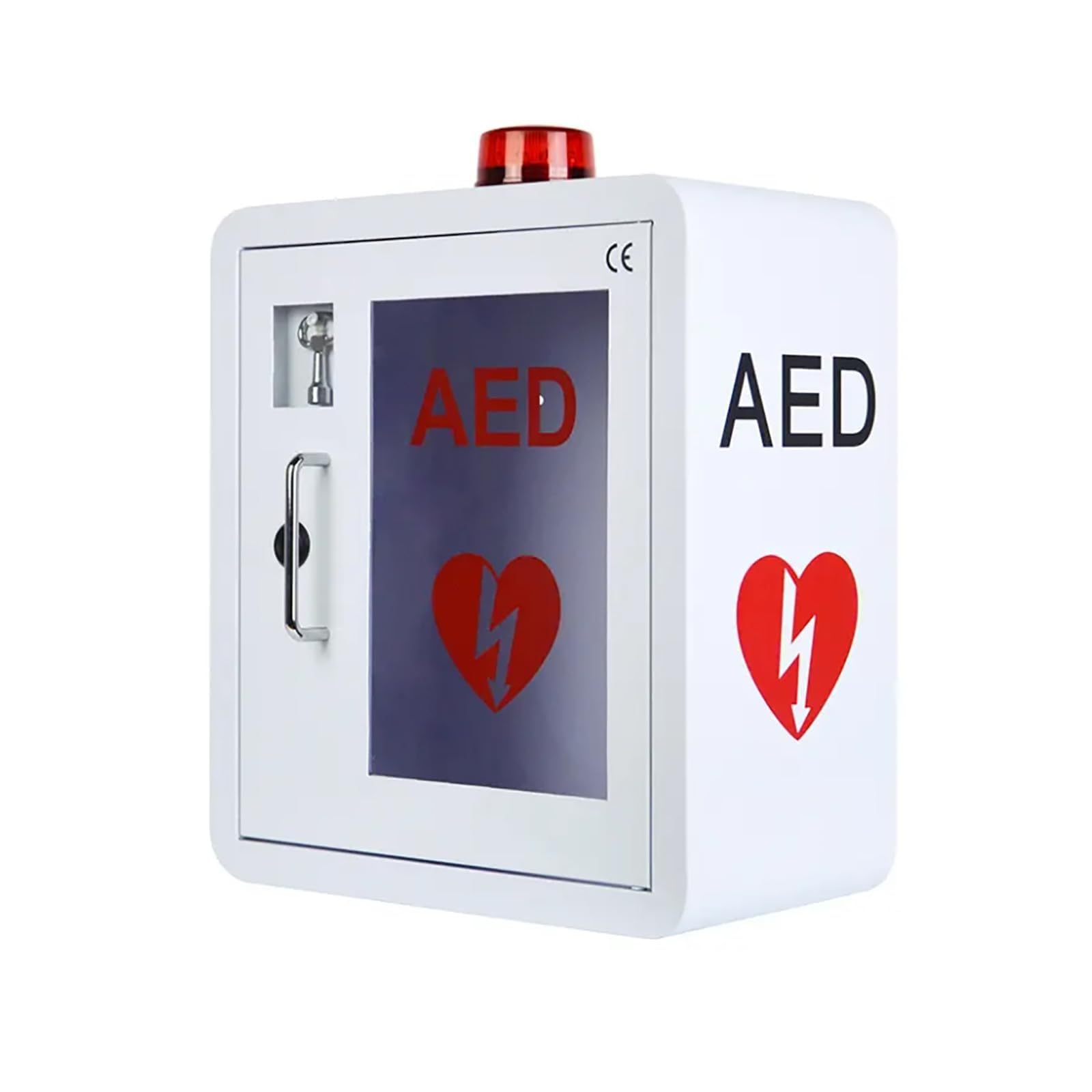 AED-Schrank, AED-Defibrillator-Aufbewahrungs-Wandschrank mit dreieckigem Schloss und 2 Schlüsseln, 1,2 mm Stahl und Alarmsystem, für Zuhause/Büro/Krankenhaus/öffentliche Orte