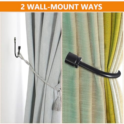 XxinXrong2 Pcs Curtain Drapery Holdbacks, Curtain Tie Backs, Curtain Tieback Hooks, Wall Mounted Window Curtain Holder Hooks, Drapery Holdbacks for Fixed Curtain or Hanging Items (black) - Image 5
