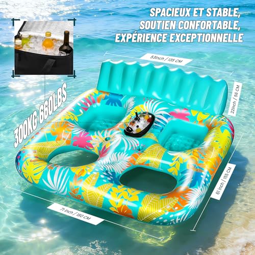 Matelas gonflable piscine FORMIZON 2 personnes 180x150cm pour bronzer