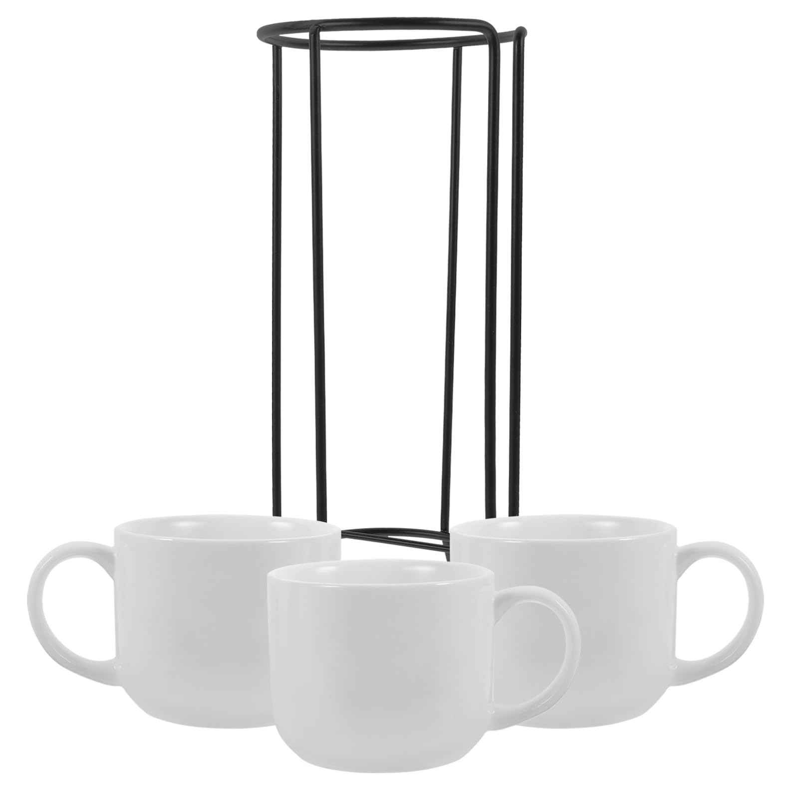 Gadpiparty Juego de Tazas de Cerámica para Café y Leche con Asa, Set de 4 Piezas con Soporte de Hierro, Bordes Suaves y Diseño Resistente para Cafés y Hogar