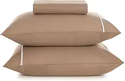 Karsten Jogo de Cama Noah Caramelo e Branco Casal 100% Algodão 160 Fios 3 Peças