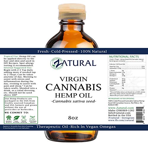 Hemp Oil (227,000mg - 8oz) Anti-Inflammatory_Pain Relief_100% Pure_Cold Pressed_High Vegan Omegas 3 & 6_No Fillers or Additives, Therapeutic Grade (8 Ounce)