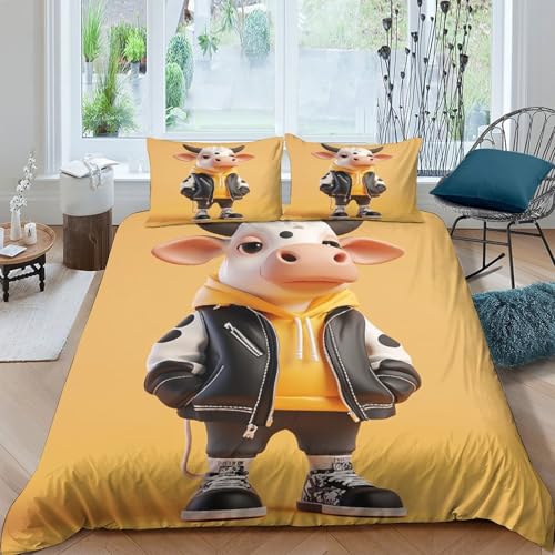Housse de couette vache imprimé 3D en microfibre King 220x240 cm