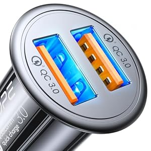 AINOPE USB Car Charger, [Dual QC3.0 Port] 45 W/6A [All Metal] Fast Car Charger Mini Cigarette USB Adapter Quick Charge for iPhone 16 Pro Max Plus 15 14 13 12 11 XS XR Note 9 Galaxy S23 S22 S10 iPad