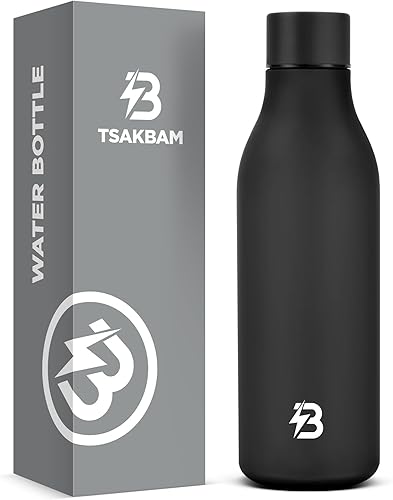 Miniatura 1 de Botella de agua de metal aislada, botella de agua de acero inoxidable de 18 onzas a prueba de fugas con tapa para hombres y mujeres (negro)