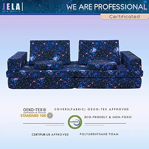 Jela Kids Couch Extended Size 10Pcs With Futons, Floor Couch Floor Sofa Modular Furniture For Kids And Adults, Modular Foam Play Couch, Modular Sectional Sofa (Galaxy) #TOP4
