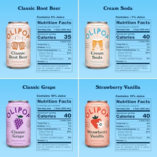 Image of OLIPOP Prebiotic Soda Pop, Favorites Variety, Pantry Pack Packed with Prebiotics, Fiber, and Botanicals, Gluten Free, Vegan, GMO Free, 12oz,(Pack of 24)