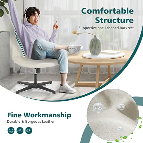 Office Chair Armless Desk Chair No Wheels, Cross Legged Office Chair Wide Home Office Desk Chairs, Adjustable Swivel Padded Leather Vanity Task Computer Chair #TOP4