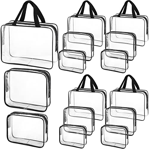 Trousse de maquillage transparente lot de 15 avec fermeture et poignée PVC